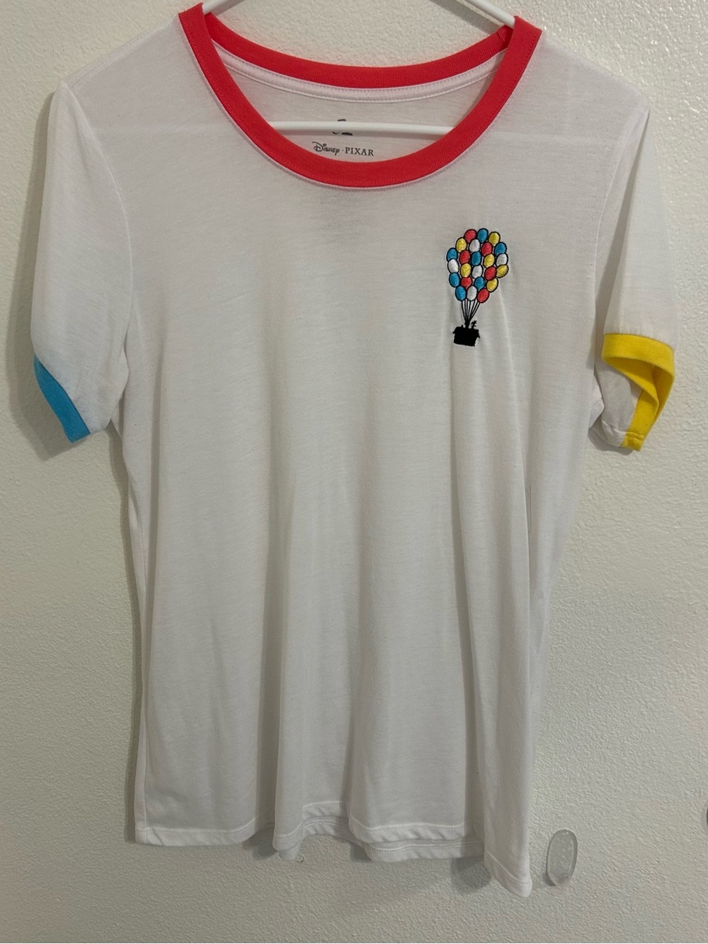 Disney Up Balloon House Women's SizeXL Embroidered Logo Ringer T-Shirt